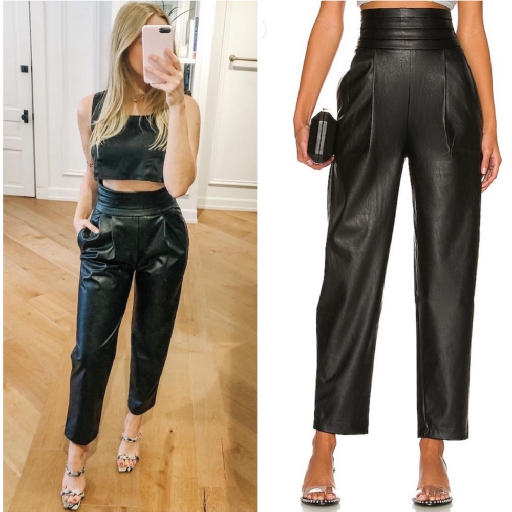 NONchalant Revolve Phoenix Vegan Leather Tuxedo Pant Black Size Large